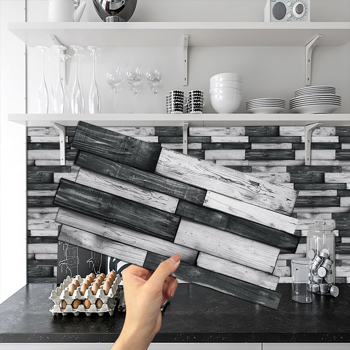 48 Pcs Peel & Stick Backsplash Wallpaper,PVC Dark Gray Irregular Wood Grain Hanging Decorative Tiles "4.72*9.69 inch" Self Adhesive Oil-Proof Stick On Wall Tiles For Kitchen Backspalsh Bathroom Wall