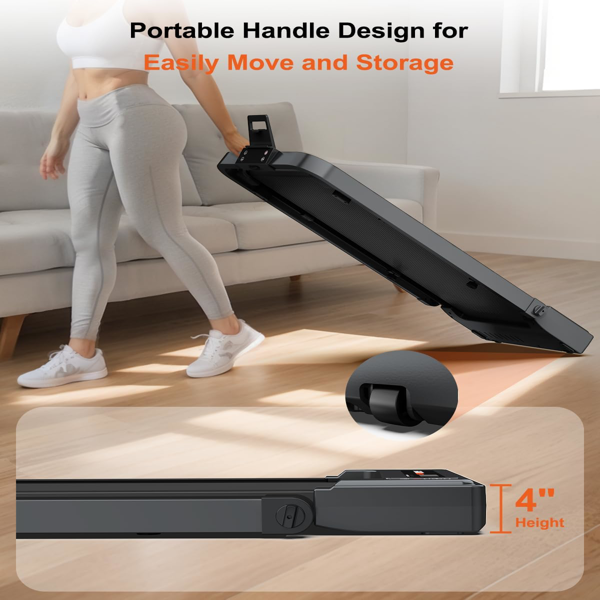 Walking Pad Treadmill, 2-in-1 Desk Under Treadmills with Handle Bar, 3HP Foldable Walking Pad, 300lbs Capacity, 15" Wide Running Belt, Remote Control, LED Display for Home/Office (Gray)-7