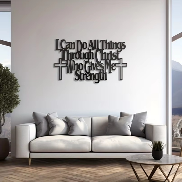 1PC High - Quality Metal Wall Art I Can Do All Things Through Christ Metal Wall Art Inspirational Christian Decor with Decorative Pediment Faith Based Home Sign Motivational Scripture for Living Room-5