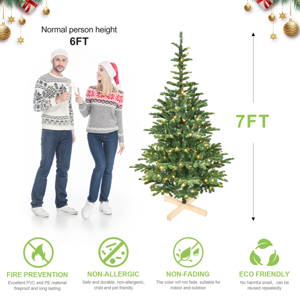 Artificial 8ft Green LED-lit Christmas Tree with 1307PE/PVC Mixed Branch Tips,Hinged Premium & Foldable Base for Indoor Holiday Decorating-4