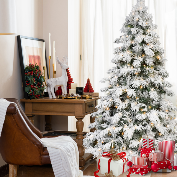 Artificial 5ft Flock LED-lit Christmas Tree with 375PE/PVC Mixed Branch Tips,Hinged Premium & Foldable Base for Indoor Holiday Decorating-12