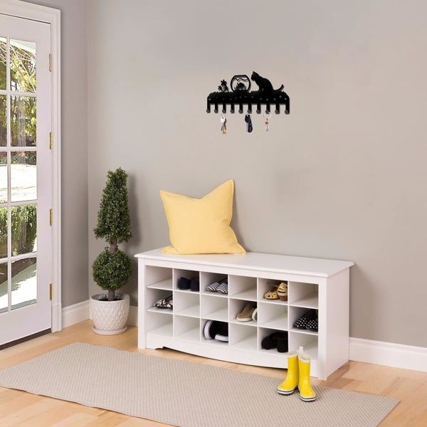 Adorable Kitty - Inspired Metal Wall - Mounted Rack Boasting 10 Hooks, Ideal Decorative Organizer for Walls. Practical and Stylish. Utility Hooks.-17
