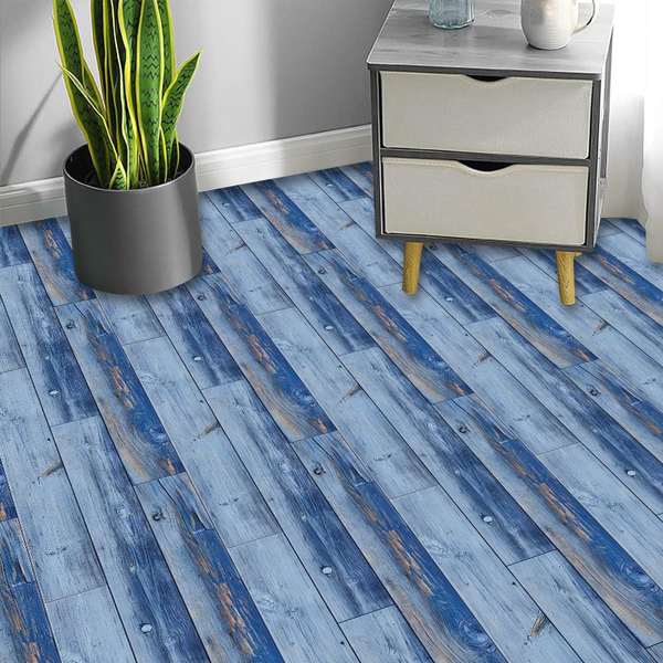10 Pcs Blue Wood Grain Flooring, Peel And Stick Floor Tile, PVC Self-Adhesive DIY Flooring Removable And Waterproof Tile Sticker For Bathroom, Kitchen, Living Room, Bedroom Floor Decoration-6