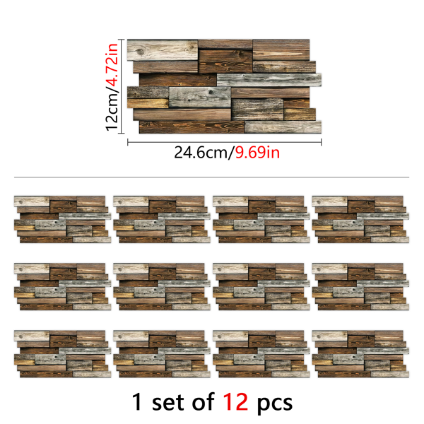 12 PCS Alien Light Brown Wood Grain Wall Sticker Self-Adhesive Wall Decals For Room Decor - Oil-Proof Durable, Easy To Clean, Peel Off Peel And Stick Wallpaper For Kitchen Bathroom-2