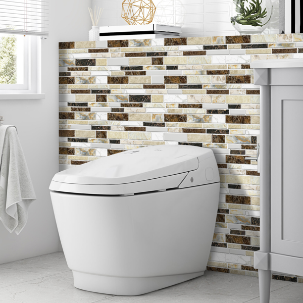 12 PCS Classic Imitation Ceramic Tiles Peel And Stick Backsplash PVC Marble Tile Sticker Waterproof And Oil Proof,Easy To Maintain, Dark Brown Transfer Wall Stickers For Kitchen Bathroom,4.72*9.68inch-11