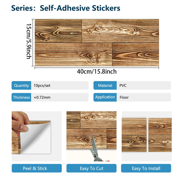 10 Pcs Wood Grain Peel And Stick Floor stickers Non-Slip Self-Adhesive Floor Stickers, Waterproof Wear-Resistant Suitable for Living Room, Bedroom, Kitchen, Bathroom Wall And Floor Renovation material-3