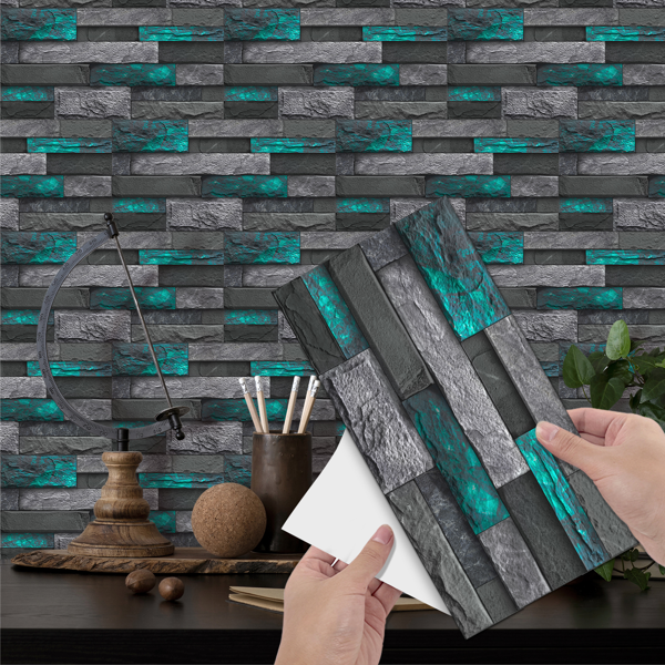 12 Pcs Modern Green Peel And Stick Wallpaper Removable Self-Adhesive PVC For Home Decoration (5.91x11.81 Inch) Easy Installation No Tools Needed, Bathroom Decor, Kitchen Backsplash,Contemporary Design-3