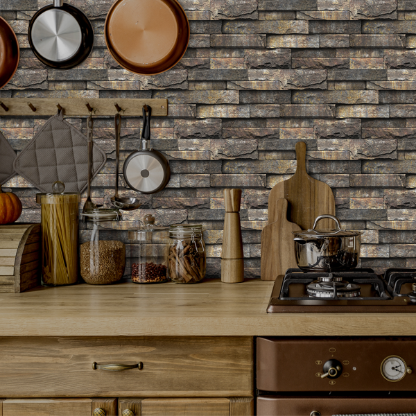 12 Pcs Retro Brown Stone Brick Marble Effect Peel And Stick Wallpaper,Water resistant ,Easy Installation Without Damaging The Wall Easy DIY Home Renovation, Kitchen Bathroom Wall Tiles Backsplash-10