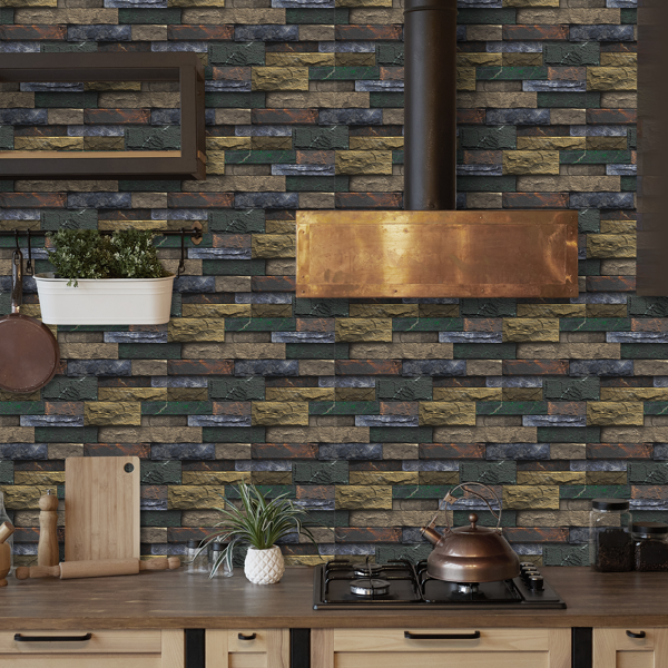 12 Pcs Peel And Stick Backsplash Tiles Retro Stone Brick Self-Adhesive Wall Sticker Backspalsh For Bathroom Kitchen Detachable Without Leaving Glue Water Resistant Oil-Proof PVC Wall Decoration-13
