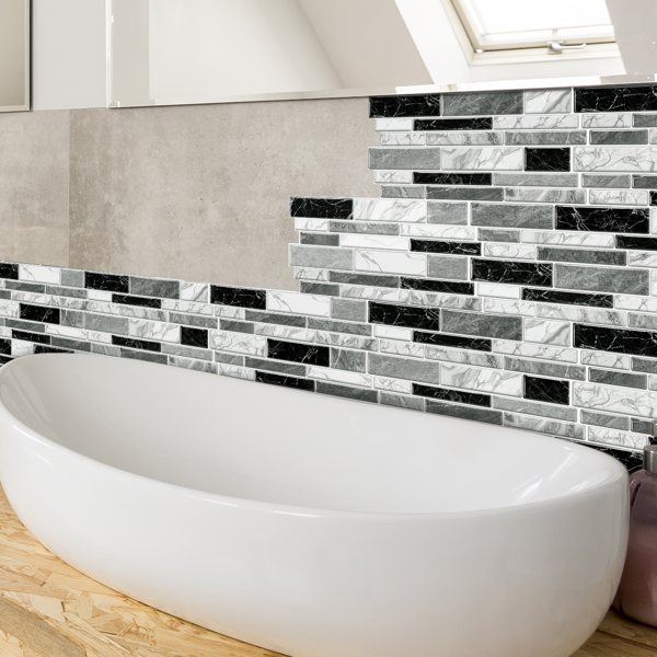 12 PCS Irregular PVC Black White Gray Marble Pattern Classic Imitation Tile Self Adhesive Peel And Stick Wallpaper For Kitchen Bathroom Wallpaper Waterproof Oil-Proof Wallpaper Easy To Install-15
