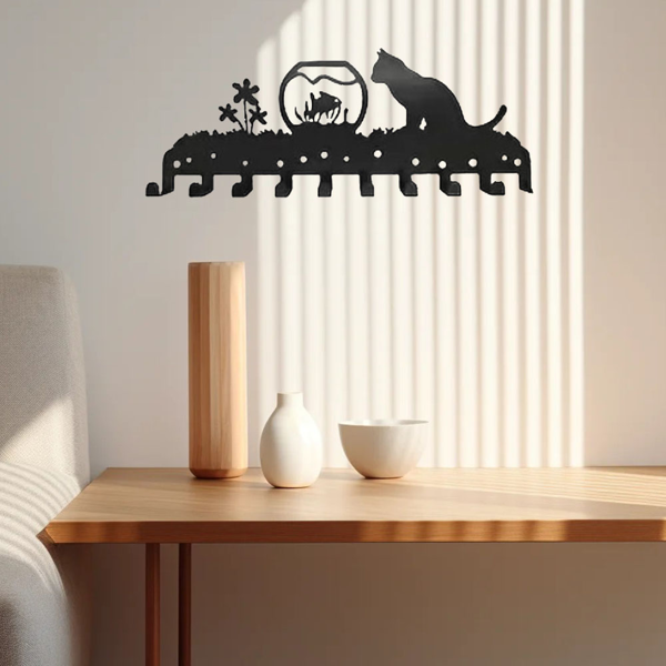Adorable Kitty - Inspired Metal Wall - Mounted Rack Boasting 10 Hooks, Ideal Decorative Organizer for Walls. Practical and Stylish. Utility Hooks.-14
