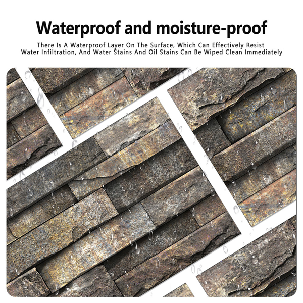12 Pcs Retro Brown Stone Brick Marble Effect Peel And Stick Wallpaper,Water resistant ,Easy Installation Without Damaging The Wall Easy DIY Home Renovation, Kitchen Bathroom Wall Tiles Backsplash-5
