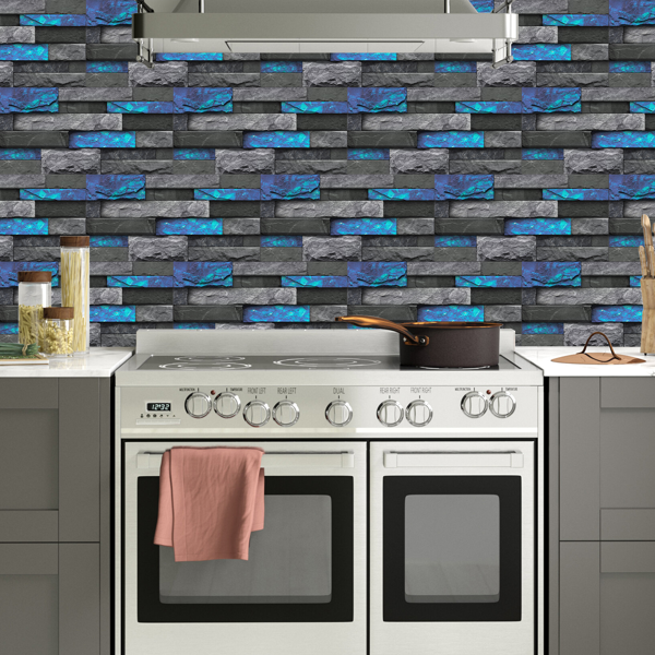 12Pcs Blue Marble Brick Peel And Stick Wallpaper, Removable Wall Stickers For Bathroom Kitchen Backsplash Hanging Decorative Tiles, PVC Water Resistant Self-Adhesive Stickers For Home Decor-10