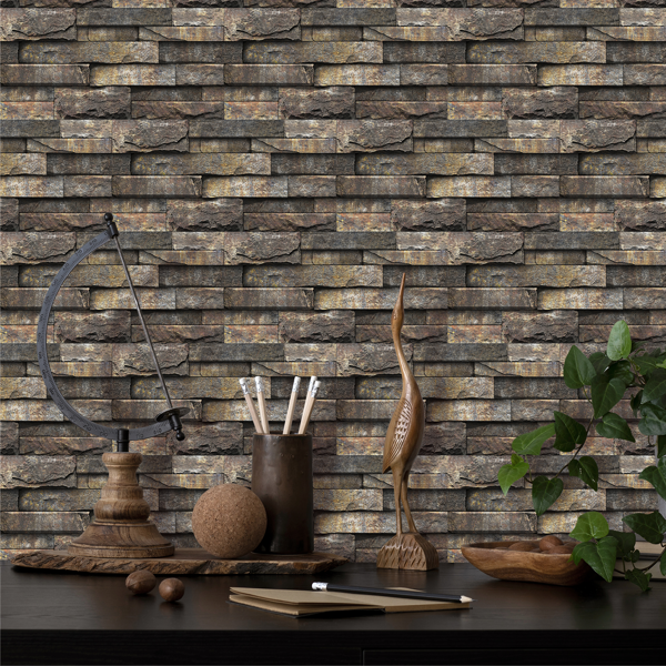 12 Pcs Retro Brown Stone Brick Marble Effect Peel And Stick Wallpaper,Water resistant ,Easy Installation Without Damaging The Wall Easy DIY Home Renovation, Kitchen Bathroom Wall Tiles Backsplash-11