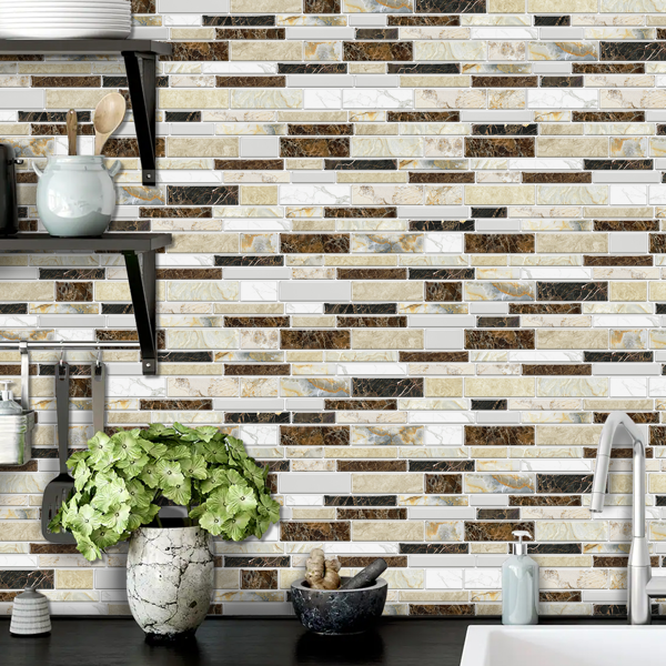 12 PCS Classic Imitation Ceramic Tiles Peel And Stick Backsplash PVC Marble Tile Sticker Waterproof And Oil Proof,Easy To Maintain, Dark Brown Transfer Wall Stickers For Kitchen Bathroom,4.72*9.68inch-10