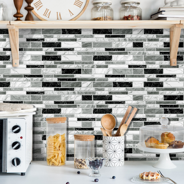 12 PCS Irregular PVC Black White Gray Marble Pattern Classic Imitation Tile Self Adhesive Peel And Stick Wallpaper For Kitchen Bathroom Wallpaper Waterproof Oil-Proof Wallpaper Easy To Install-10