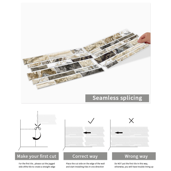12 PCS Imitation Marble Pattern Taupe Kitchen Stickers Wallpaper Peel And Stick Self Adhesive Wall Stickers For Kitchen, Bathroom Back Panel/Renovation/Decoration Waterproof And Oil Resistant-6