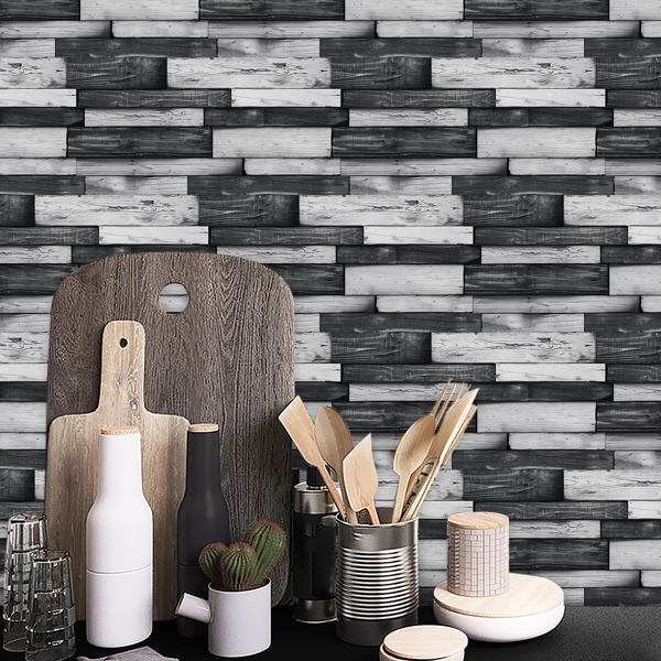 12 Pcs Peel & Stick Backsplash Wallpaper,PVC Dark Gray Irregular Wood Grain Hanging Decorative Tiles "4.72*9.69 inch" Self Adhesive Oil-Proof Stick On Wall Tiles For Kitchen Backspalsh Bathroom Wall-10