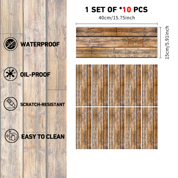 10 Pcs Wood Grain Self-Adhesive Peel And Stick Waterproof Wear Resistant Removable Floor Stickers For Living Room, Kitchen, Bedroom, Dormitory Makeover Floor Decoration, Floor Decoration Materials-2