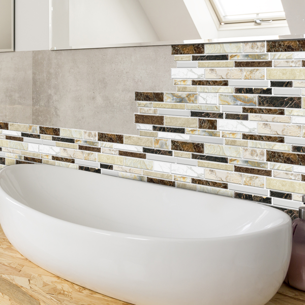 12 PCS Classic Imitation Ceramic Tiles Peel And Stick Backsplash PVC Marble Tile Sticker Waterproof And Oil Proof,Easy To Maintain, Dark Brown Transfer Wall Stickers For Kitchen Bathroom,4.72*9.68inch-12