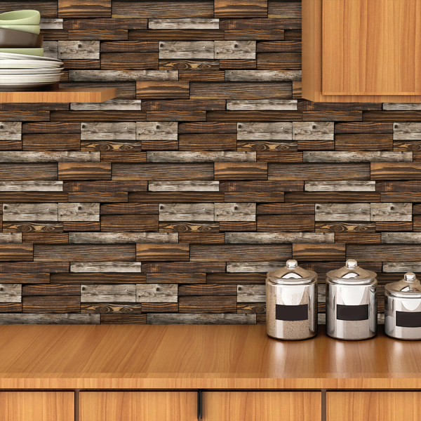 12 Sheets Self Adhesive Brown Irregular Wood Grain Peel And Stick Wallpaper, Hanging Decorative Tiles,PVC Water resistant Oil Resistant For Kitchen And Bathroom Decoration, Easy To Stick And Remove-9