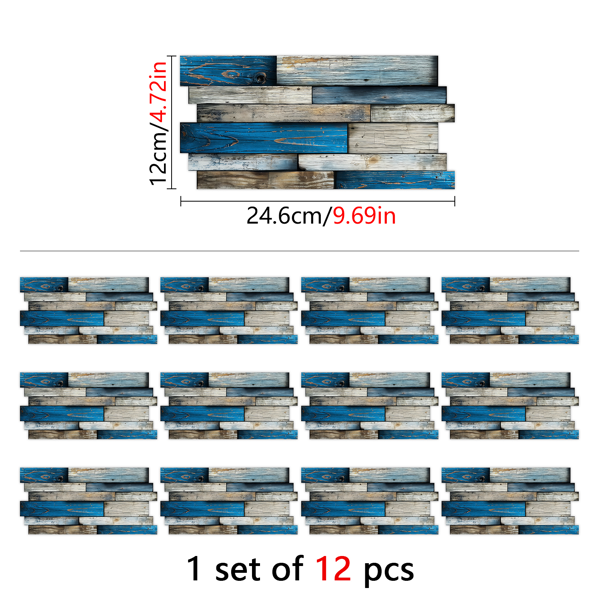 12 Sheets Self Adhesive Blue Irregular Wood Grain Peel And Stick Wallpaper PVC Hanging Decorative Tiles For Kitchen And Bathroom WallsTear Off Without Leaving Marks Oil Resistant And Easy To Maintain-2