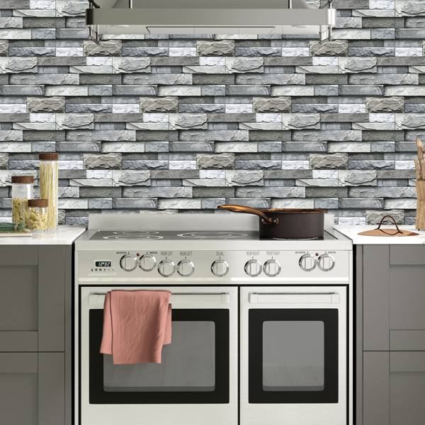 12 Pcs Marble Stone Wall Sticker Home Decor Self Adhesive Wall Paper,Back Splash For Kitchen Bathroom PVC Detachable Without Leaving Glue Easy To Maintain Renting House Wall Renovation Wall Decoration-9