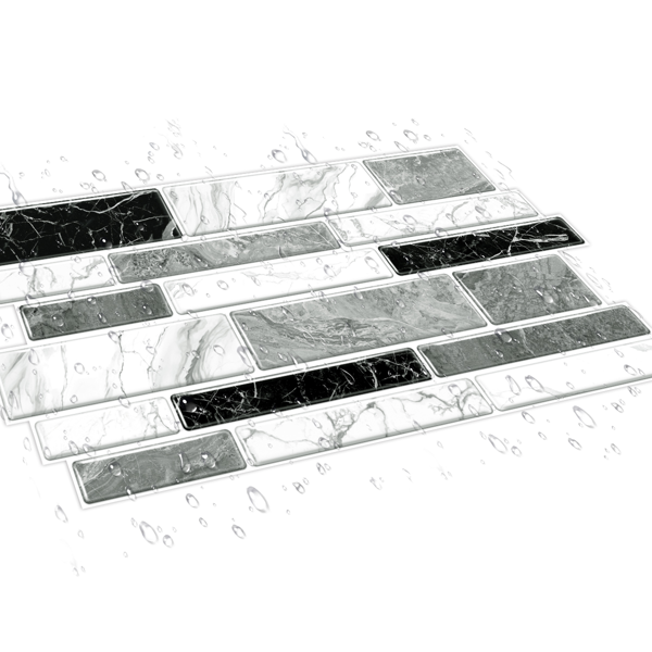 12 PCS Irregular PVC Black White Gray Marble Pattern Classic Imitation Tile Self Adhesive Peel And Stick Wallpaper For Kitchen Bathroom Wallpaper Waterproof Oil-Proof Wallpaper Easy To Install-7