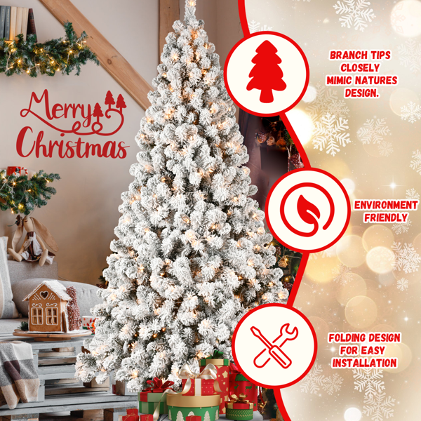 Artificial 6ft Flock LED-lit Christmas Tree with 779PVC Mixed Branch Tips,Hinged Premium & Foldable Base for Indoor Holiday Decorating-10