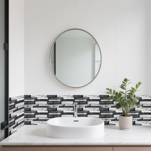 12 Pcs Peel & Stick Backsplash Wallpaper,PVC Dark Gray Irregular Wood Grain Hanging Decorative Tiles "4.72*9.69 inch" Self Adhesive Oil-Proof Stick On Wall Tiles For Kitchen Backspalsh Bathroom Wall-6