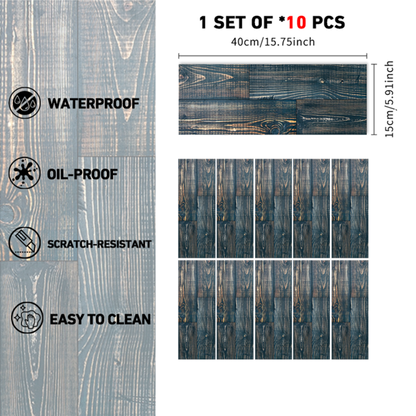 10 Pcs Peel & Stick PVC Flooring, Wood Grain Floor Stickers,Self-Adhesive And Waterproof Tile Sticker,DIY Stickers- For Decorating Living Rooms,Bedrooms,Kitchen, Balcony And Offices Floor Decoration-2