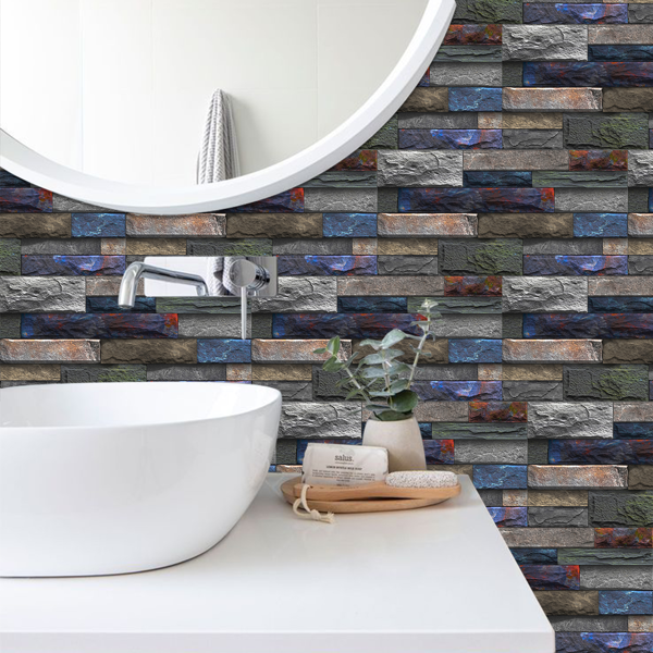 12 Pcs Peel And Stick Wallpaper Retro Stone Brick Self-Adhesive Wall Sticker Backspalsh For Bathroom Kitchen，Detachable Without Leaving Glue Hanging Decorative Tiles Wa ll Renovation Of Rental Housing-9