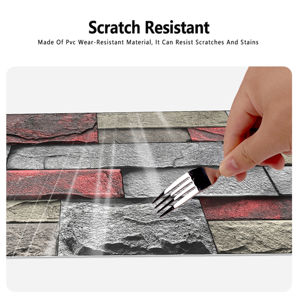 12 Pcs Red Stone Brick Marble Wall Sticker Peel And Stick Wallpaper,PVC Easy To Clean And Water Resistant , For Kitchen Bathroom Backsplash Wall Decoration,(5.91*11.81inch) Retro Wall Stickers-5