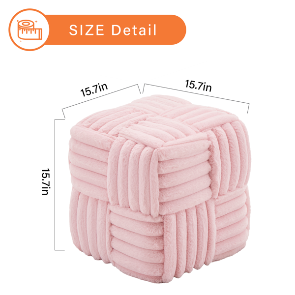 Square Ottoman Foot Stool Corduroy Vanity Chair Bench with Padded Woven Footrest for Entryway Living Room Hallway Pink-2