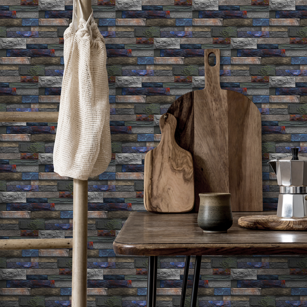 12 Pcs Peel And Stick Wallpaper Retro Stone Brick Self-Adhesive Wall Sticker Backspalsh For Bathroom Kitchen，Detachable Without Leaving Glue Hanging Decorative Tiles Wa ll Renovation Of Rental Housing-11