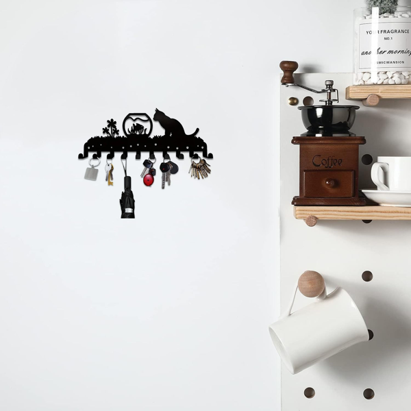 Adorable Kitty - Inspired Metal Wall - Mounted Rack Boasting 10 Hooks, Ideal Decorative Organizer for Walls. Practical and Stylish. Utility Hooks.-8