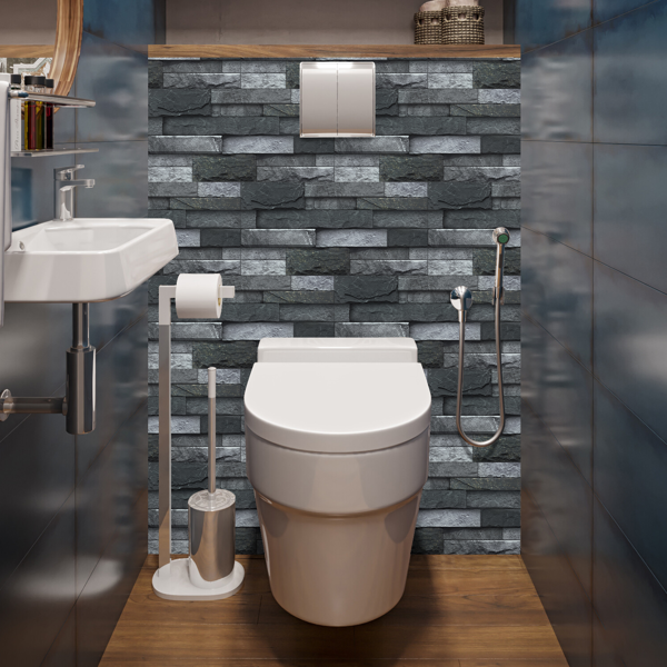 12 Pcs Black Gray Stone Brick Peel And Stick Wallpaper Home Decor Waterproof Self-Adhesive Stickers For Bathroom Kitchen Living Room Backsplash Detachable Without Leaving Glue Easy Installtion-12
