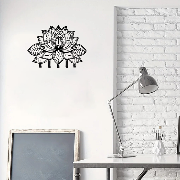 Metal Flower Art Key Rack: Wall-Mounted Hooks for Entryway, Kitchen, Hallway, Garage, Mudroom & Office.Key hooks.-8