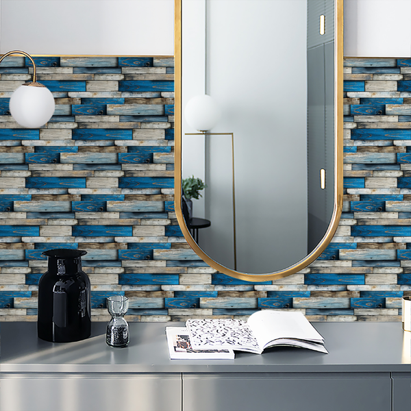 12 Sheets Self Adhesive Blue Irregular Wood Grain Peel And Stick Wallpaper PVC Hanging Decorative Tiles For Kitchen And Bathroom WallsTear Off Without Leaving Marks Oil Resistant And Easy To Maintain-9