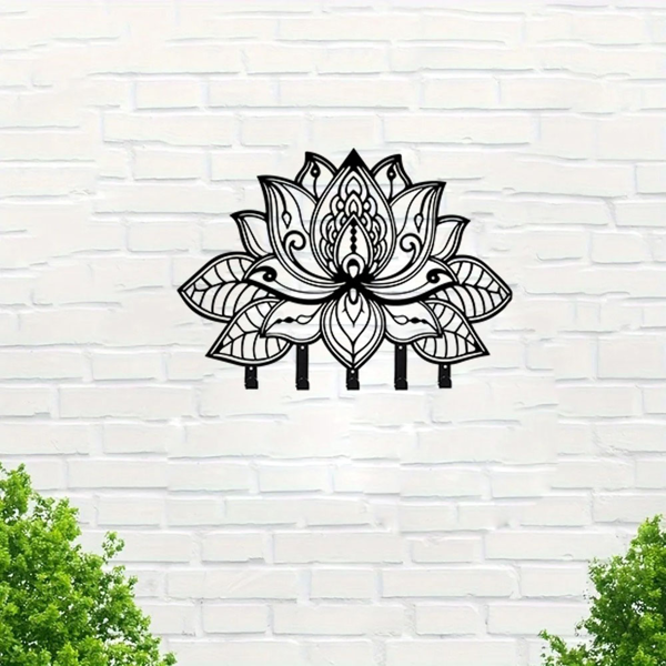 Metal Flower Art Key Rack: Wall-Mounted Hooks for Entryway, Kitchen, Hallway, Garage, Mudroom & Office.Key hooks.-3