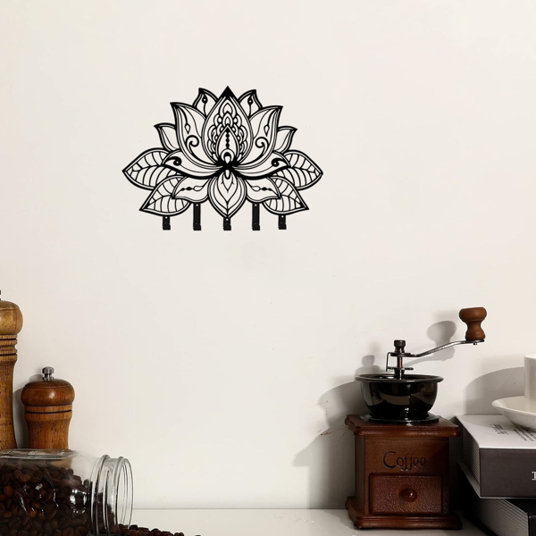 Metal Flower Art Key Rack: Wall-Mounted Hooks for Entryway, Kitchen, Hallway, Garage, Mudroom & Office.Key hooks.-2