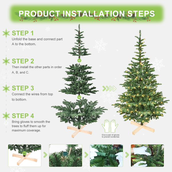 Artificial 8ft Green LED-lit Christmas Tree with 1307PE/PVC Mixed Branch Tips,Hinged Premium & Foldable Base for Indoor Holiday Decorating-7