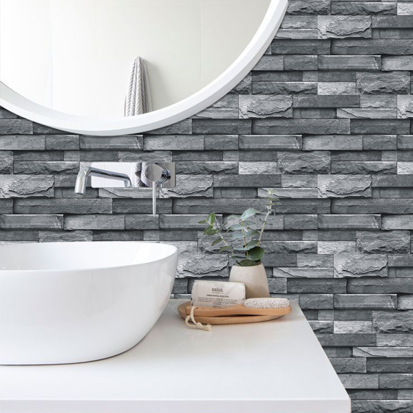12 Pcs Imitation Stone bricks Grey Wallpaper Bathroom Waterproof Transfer Peel And Stick Backsplash Tile Stickers PVC Wallpaper Kitchen Oil Resistant Tile Decals Home Decoration wall paper-10