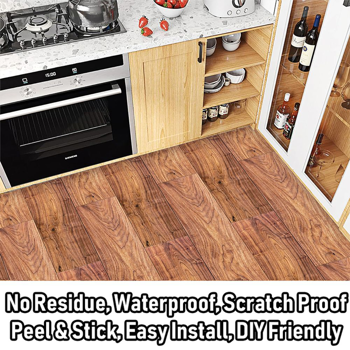 40Pcs Peel And Stick Floor Stickers,  PVC Natural Wood Grain Look, Self Adhesive Removable And Waterproof，DIY Flooring For Renters, For Transfer Bathroom, Kitchen, Living Room, Bedroom Floor Stickers