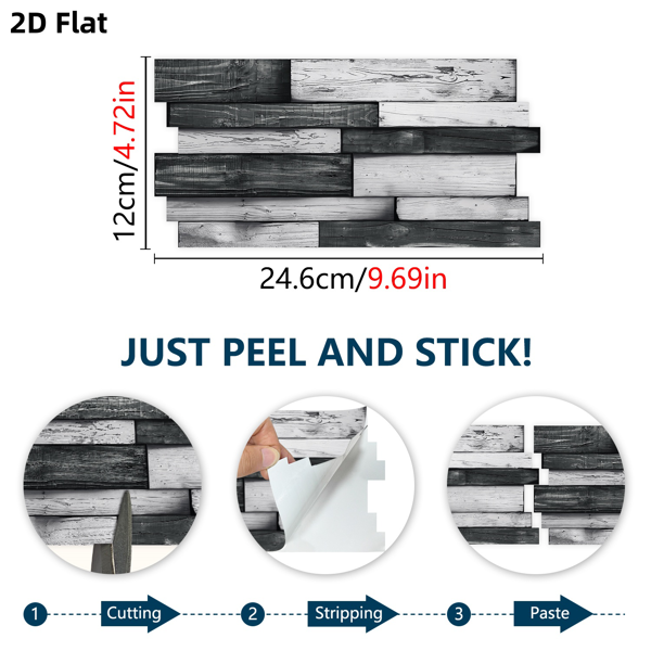 12 Pcs Peel & Stick Backsplash Wallpaper,PVC Dark Gray Irregular Wood Grain Hanging Decorative Tiles "4.72*9.69 inch" Self Adhesive Oil-Proof Stick On Wall Tiles For Kitchen Backspalsh Bathroom Wall-4
