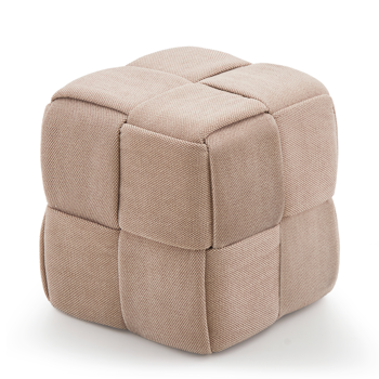 Square Ottoman Foot Stool Corduroy Vanity Chair Bench with Padded Woven Footrest for Entryway Living Room Hallway Brown