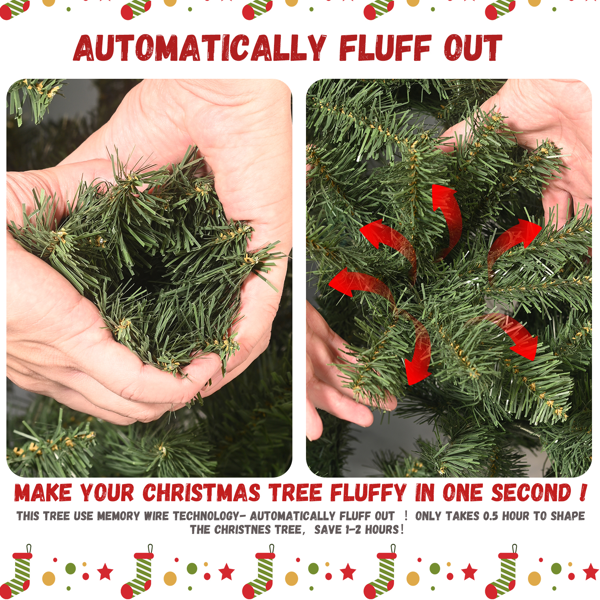Artificial 9ft Green LED-lit Christmas Tree with 1930PVC Mixed Branch Tips,Hinged Premium & Foldable Base for Indoor Holiday Decorating-7