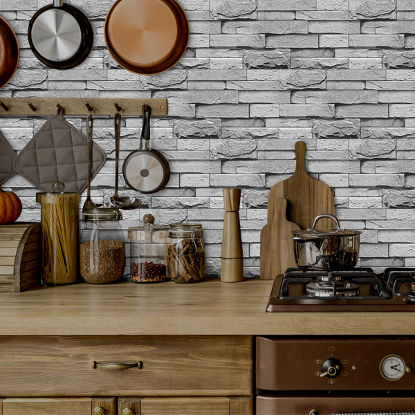 12 Pcs Grey Stone Brick Marble Peel And Stick Wallpaper Splash Proof And Moisture Proof Hanging Decorative Tiles Easy To Clean & Cut, Water Resistant  Oil-Proof Ideal For Bathroom & Kitchen Renovation-12