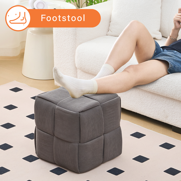 Square Ottoman Foot Stool Corduroy Vanity Chair Bench with Padded Woven Footrest for Entryway Living Room Hallway Grey-5