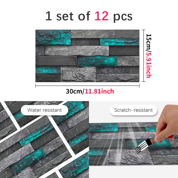 12 Pcs Modern Green Peel And Stick Wallpaper Removable Self-Adhesive PVC For Home Decoration (5.91x11.81 Inch) Easy Installation No Tools Needed, Bathroom Decor, Kitchen Backsplash,Contemporary Design-2